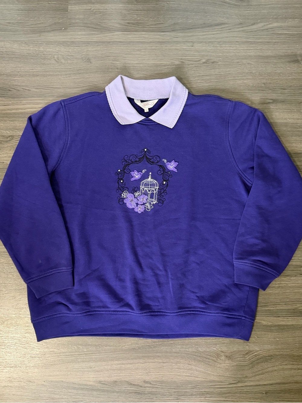 Northern Reflections Purple Crewneck Sweater with Collar and Embroidered Detail